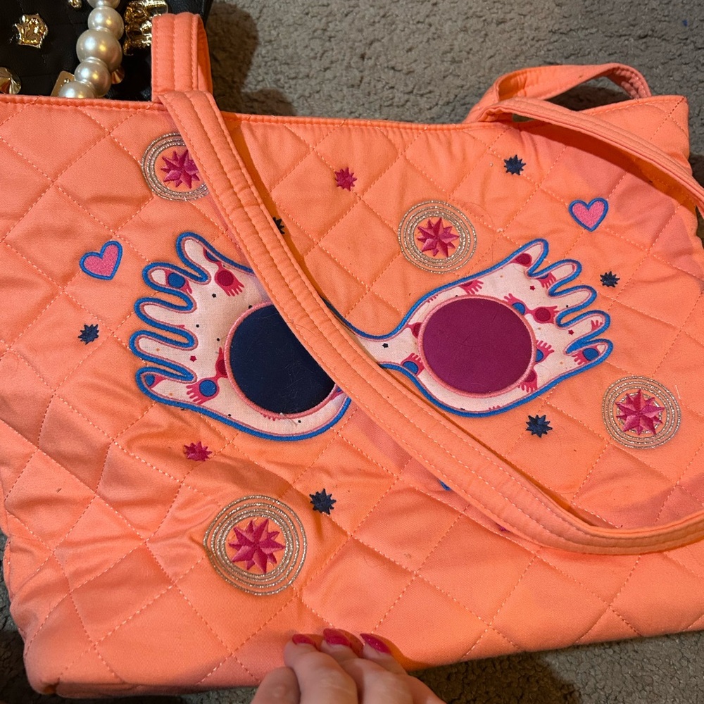 Vera Bradley Quilted Coral Tote with Embroidered Accents